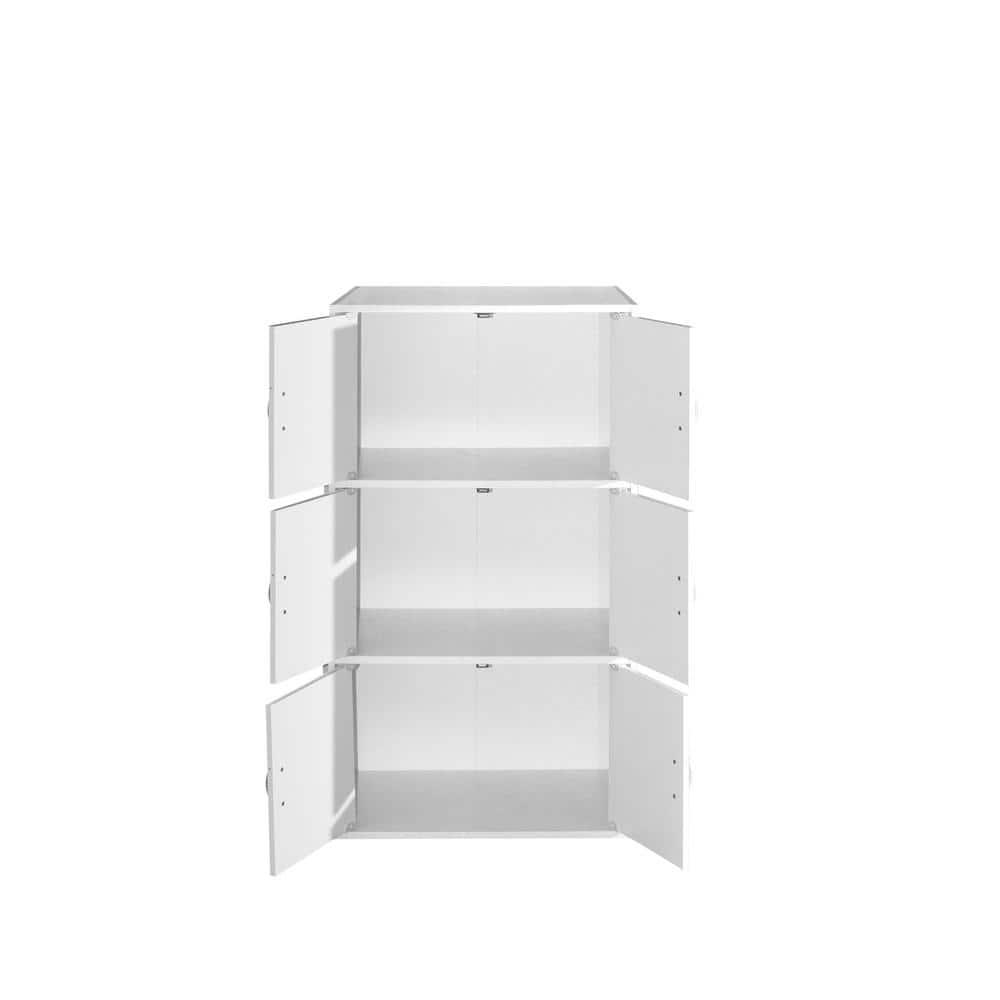 Hodedah 3-Shelf, 6-Door Multipurpose Cabinet, White