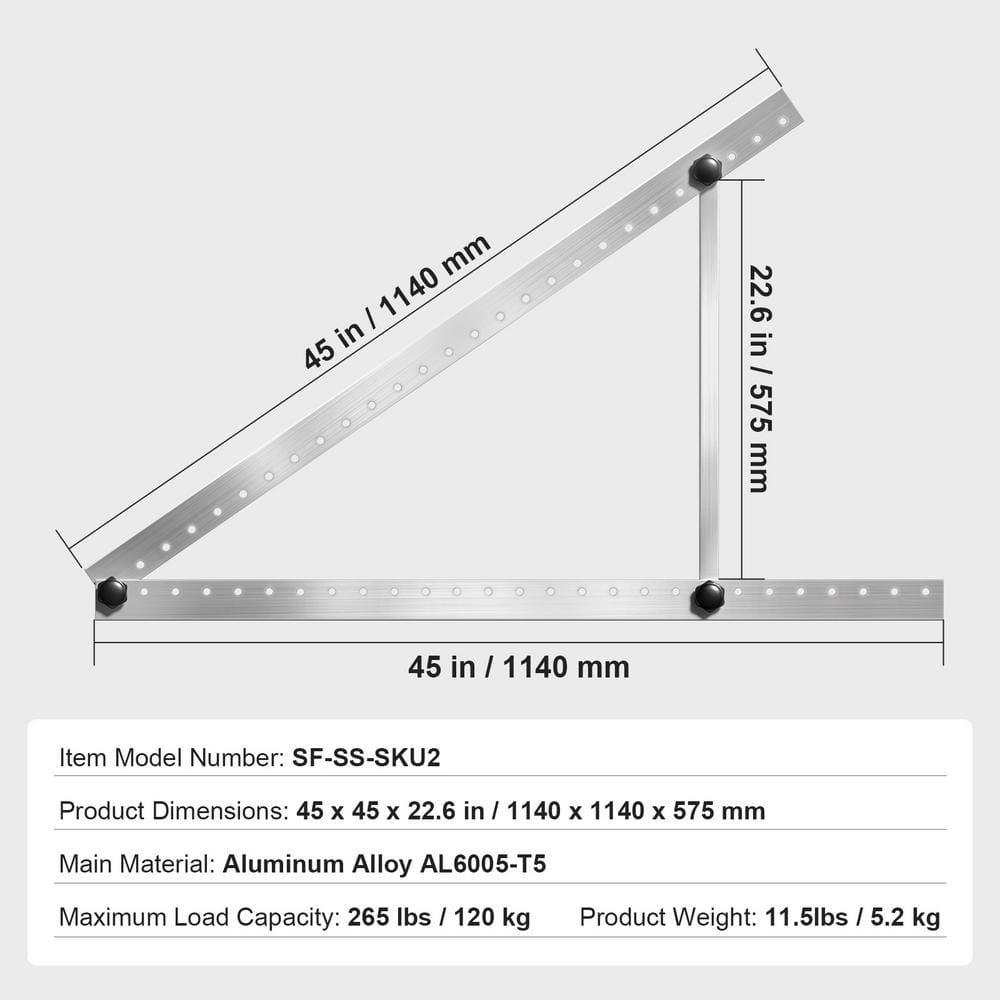 KFFKFF 45-Inch Solar Panel Mount Brackets, Adjustable 0-90° Tilt, Suitable for 100-550W Panels, Aluminum Construction with Foldable Legs for RVs, Roofs, Boats, Off-Grid Applications