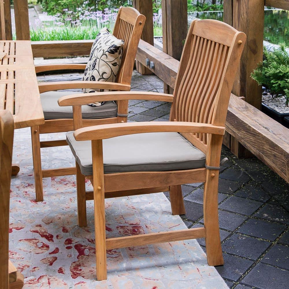 Cambridge Casual 6pc Caterina Teak Wood Outdoor Dining Set with Beige Cushion: Weather-Resistant, 2" Umbrella Hole, Galvanized Steel Hardware