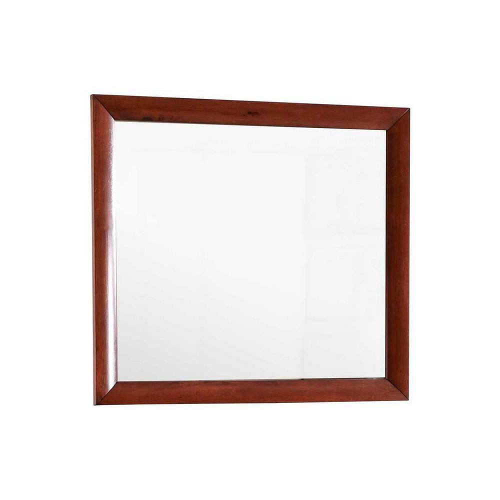 Passion Furniture Marilla 35 in. x 39 in. Modern Rectangle Framed Cherry Dresser Mirror
