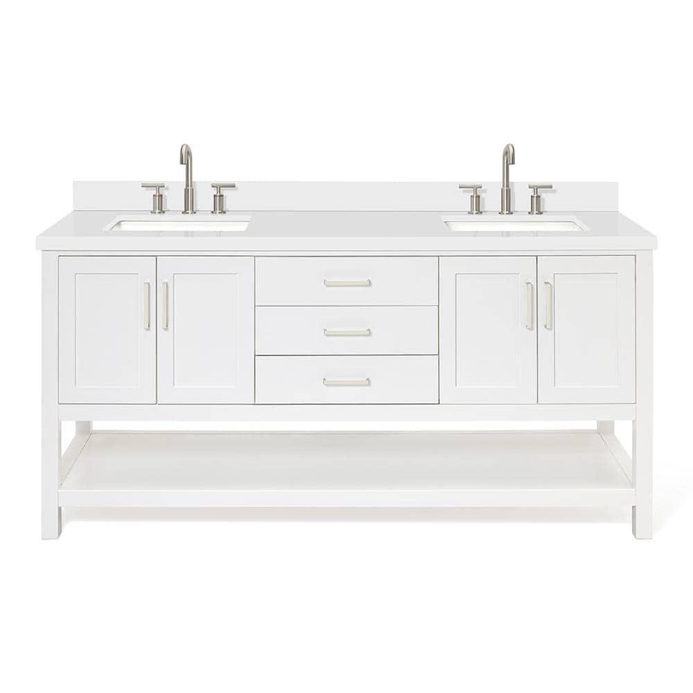 Ariel S073dwqrvo Magnolia 72" Free Standing Double Basin Vanity Set - White / Pure White