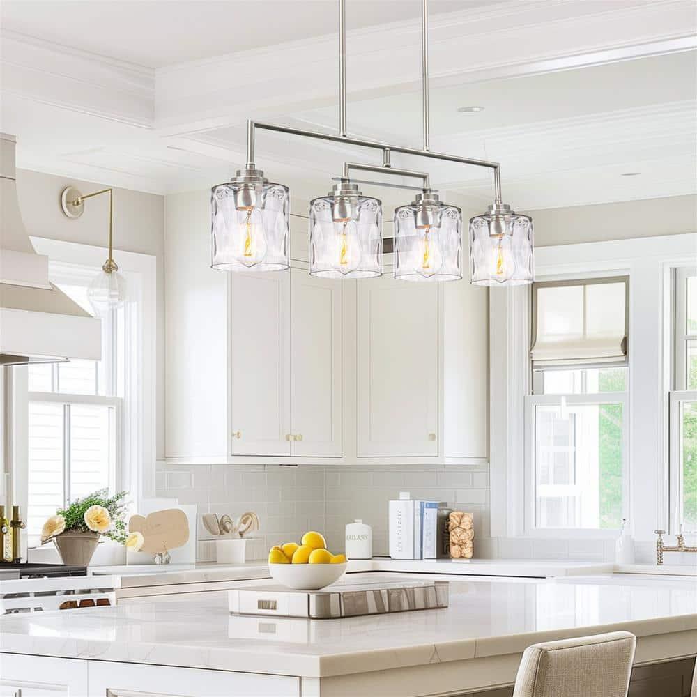 Kira Home Monroe 28" Island Light, Free Swinging Center Arm, Hammered Glass Shades, Adjustable Hanging Height