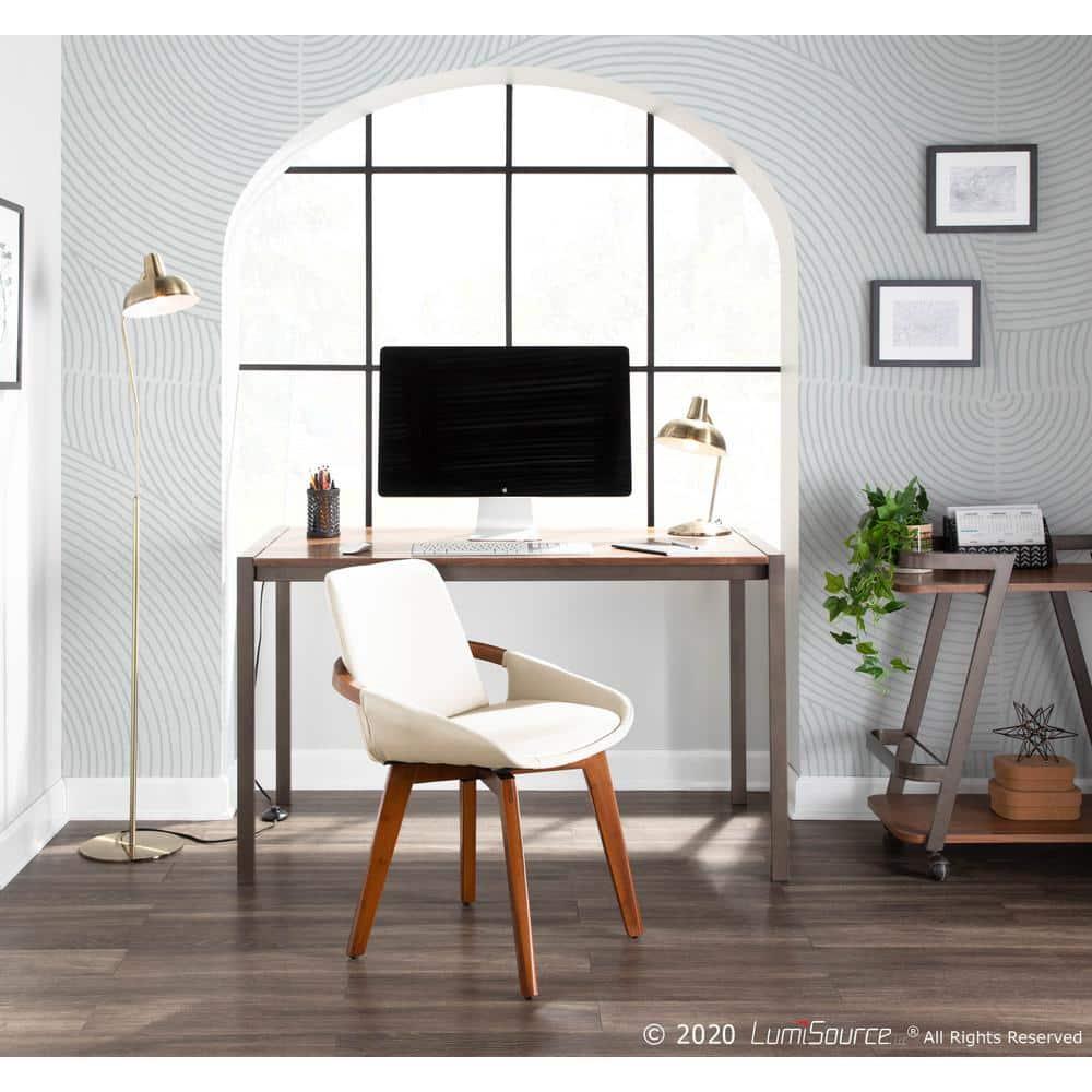 Cosmo Mid-Century Modern Chair Cream/Walnut - LumiSource: Faux Leather, Walnut Wood Legs, Padded Seat
