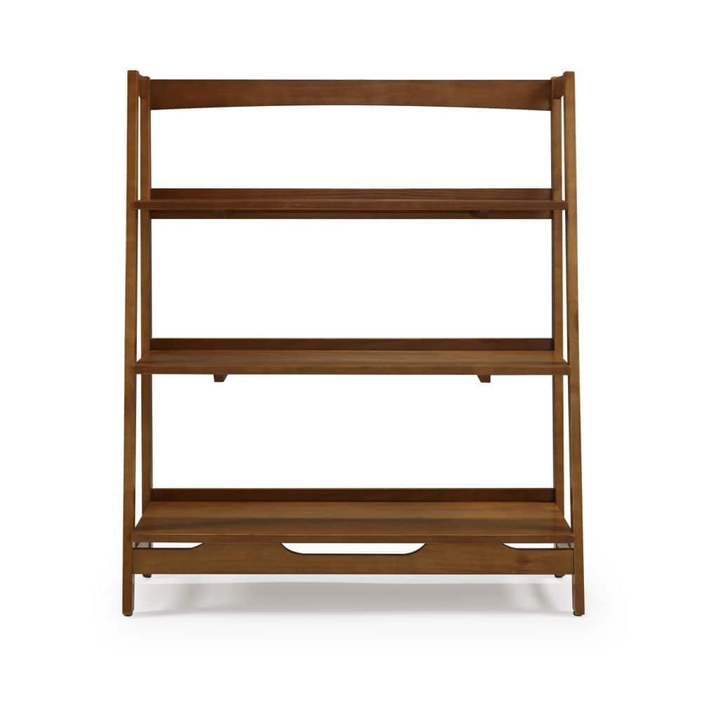 Camaflexi Mid Century Modern Wooden Bookshelf 3 Tier Open Shelving Unit, Castanho 100% Solid Wood
