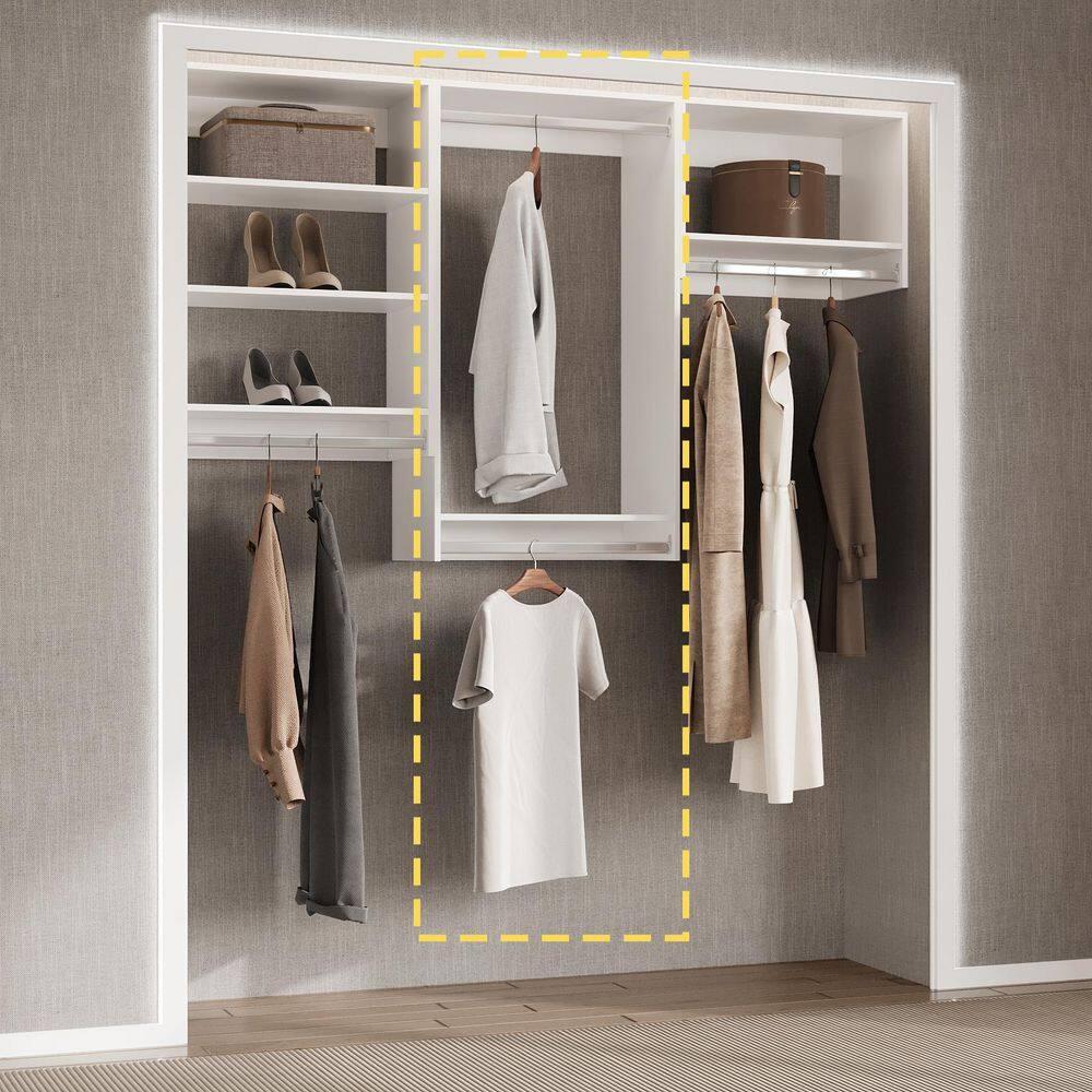 25.5 in. White Walk-in Modular Double Hanging Tower Unit with 1-Shelf, Wall Mount Wood Closet System