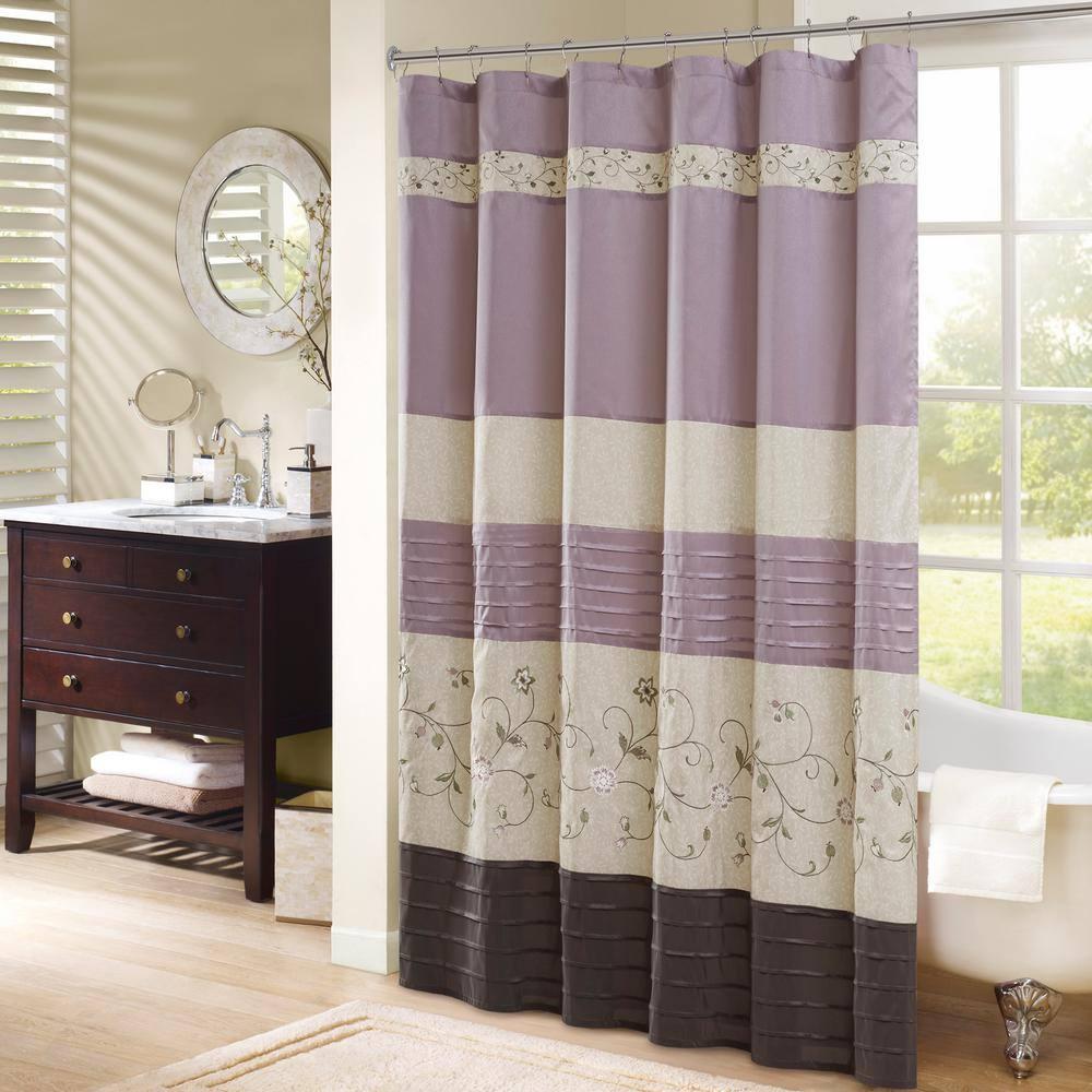 Madison Park Serene Faux Silk Embroidered Floral Shower Curtain