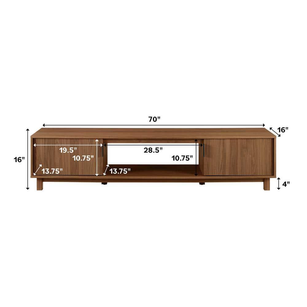 Mocha 70" Modern Fluted-Door TV Stand with Cabinet