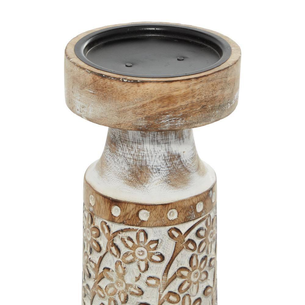 Set of 3 Rustic Cylindrical Mango Wood Candle Holders Off White - Olivia & May: Elegant Tabletop Decor
