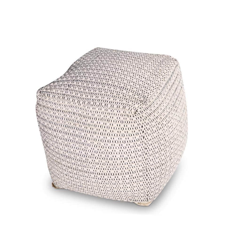 Hakim Square Handwoven Pouf Ivory - Steve Silver Co.: Wool & Cotton, No Assembly Required