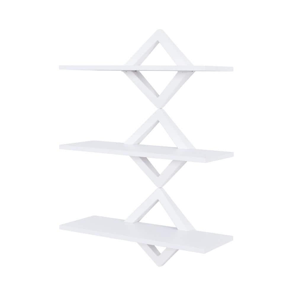 40" x 27.5" Three Tier Diamonds Shelving System White - Danya B.: Modern Laminated MDF, Includes Mounting Hardware