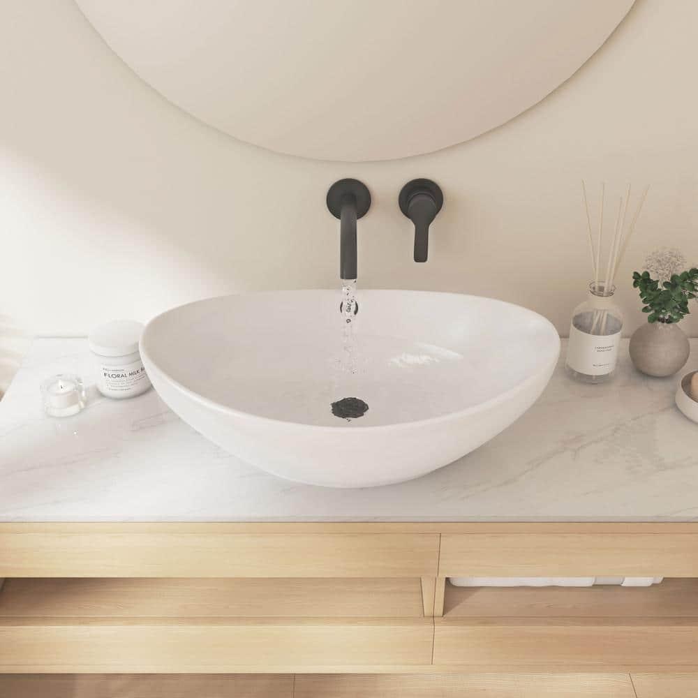 Eclisse 23" x 15" White Vitreous China Oval Bathroom Vessel Sink with Overflow