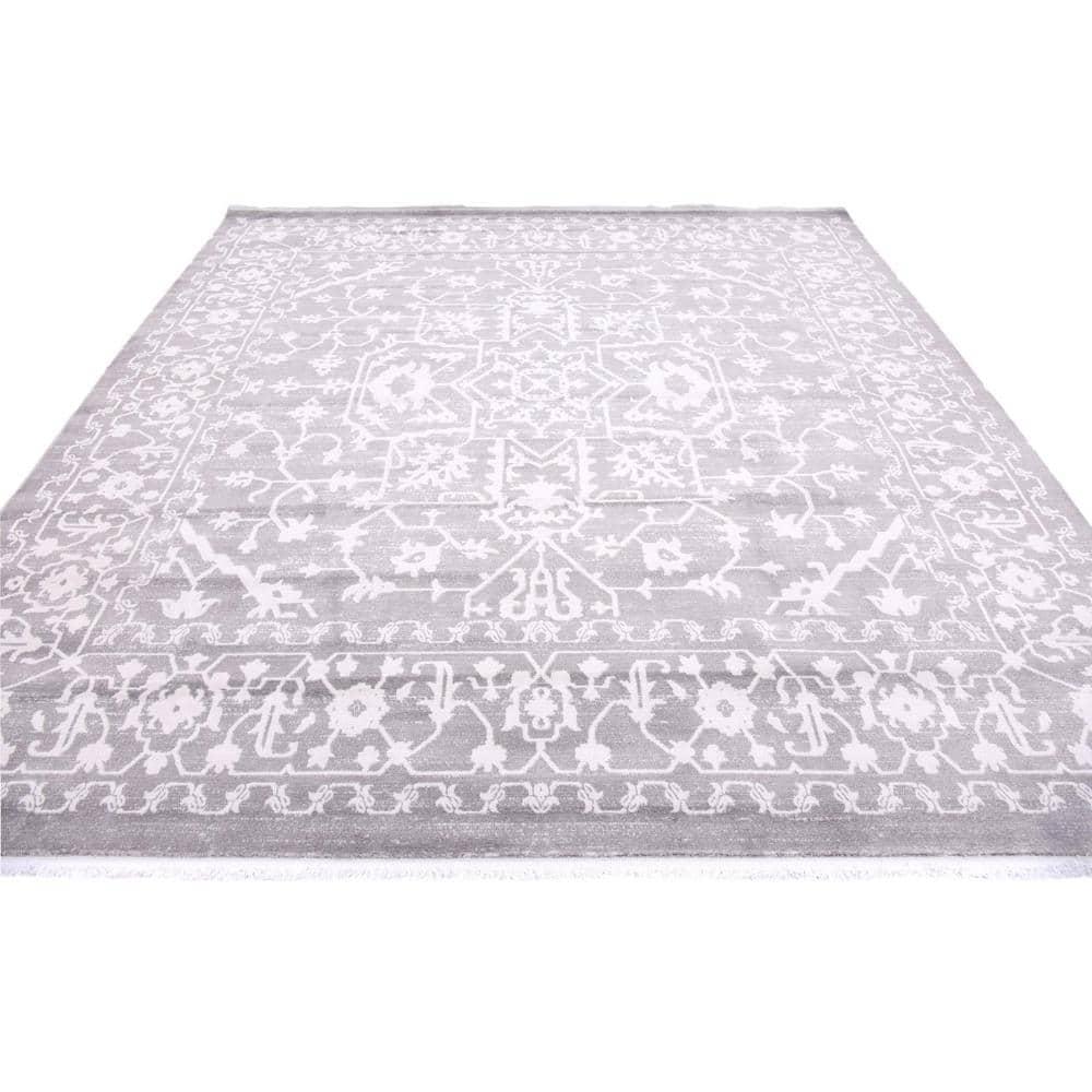 Unique Loom New Classical Collection Area Rug - Olympia (8'  Square Light Gray/Ivory)