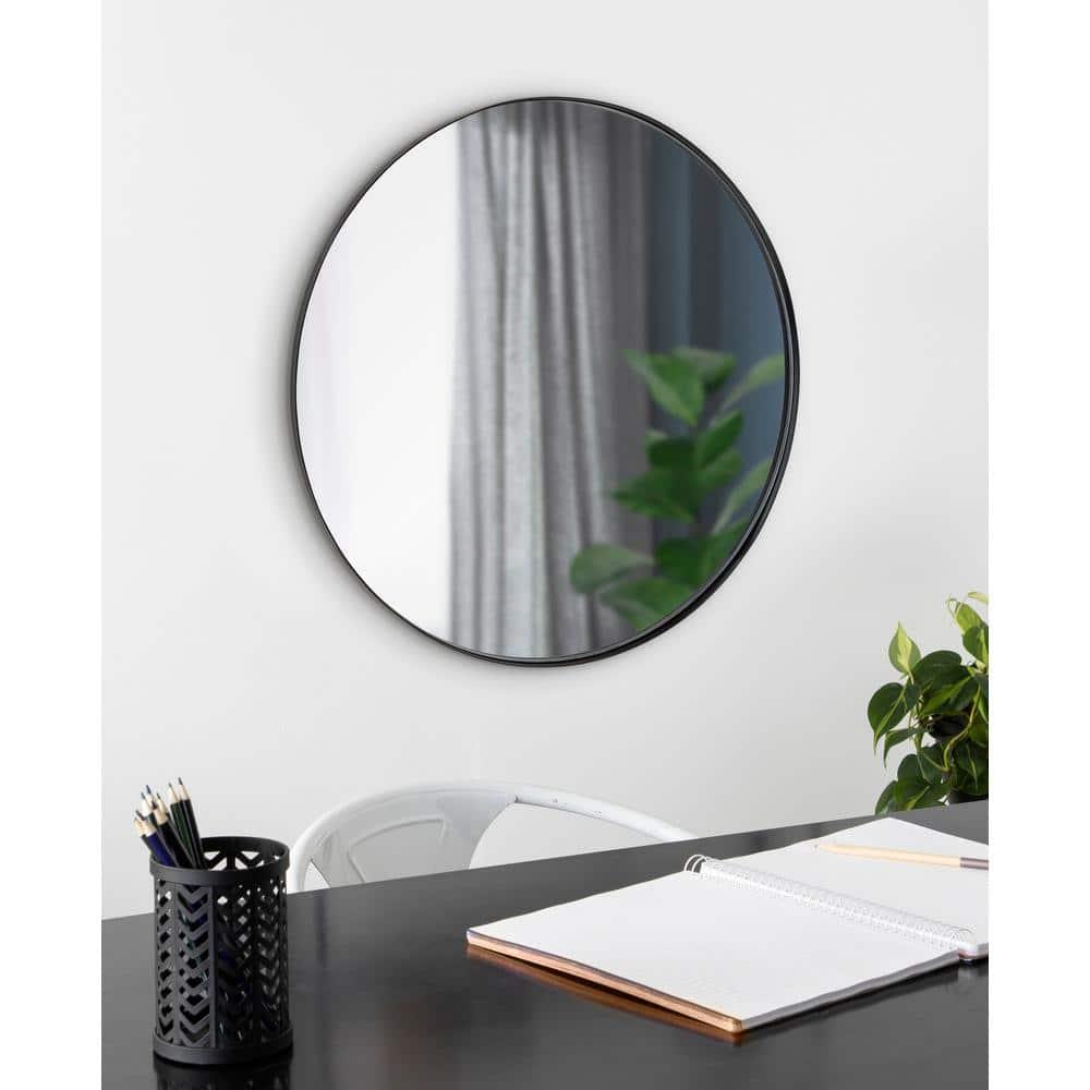 22" Rollo Round Wall Mirror Black - Kate & Laurel All Things Decor: Modern Iron Frame, Wall Mount, Geometric Design