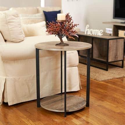Household Essentials Jamestown Round End Table Ashwood: Modern Minimalist, Iron Frame, Particle Board