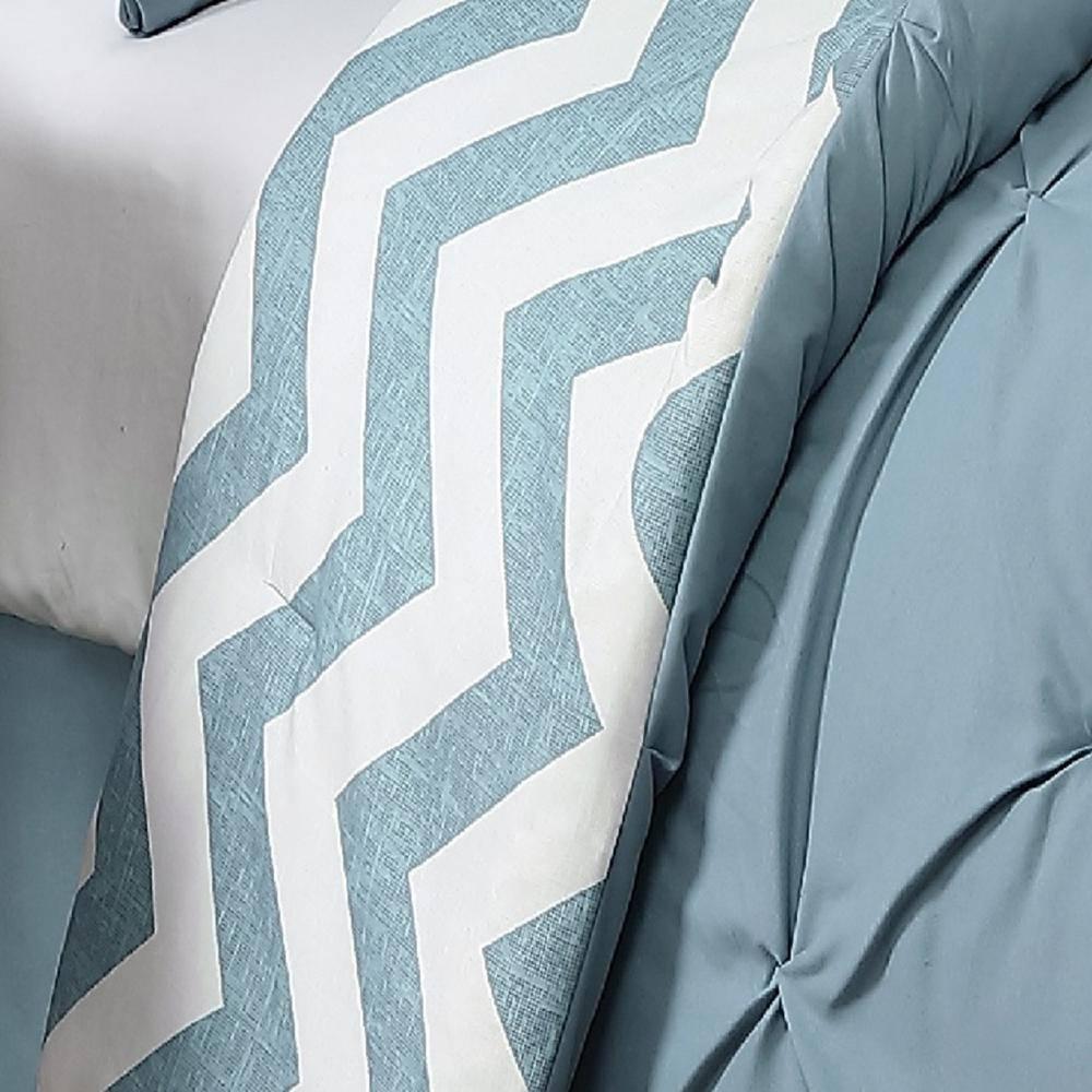 Avondale Manor 7-Piece Ella Comforter Bed Set - Reversible Ultra-Soft Pinch Pleat Spa Blue Bedding Comforter Set with 3 Decorative Pillows for King Bed, Hypoallergenic, 7 Pieces, King Spa Blue