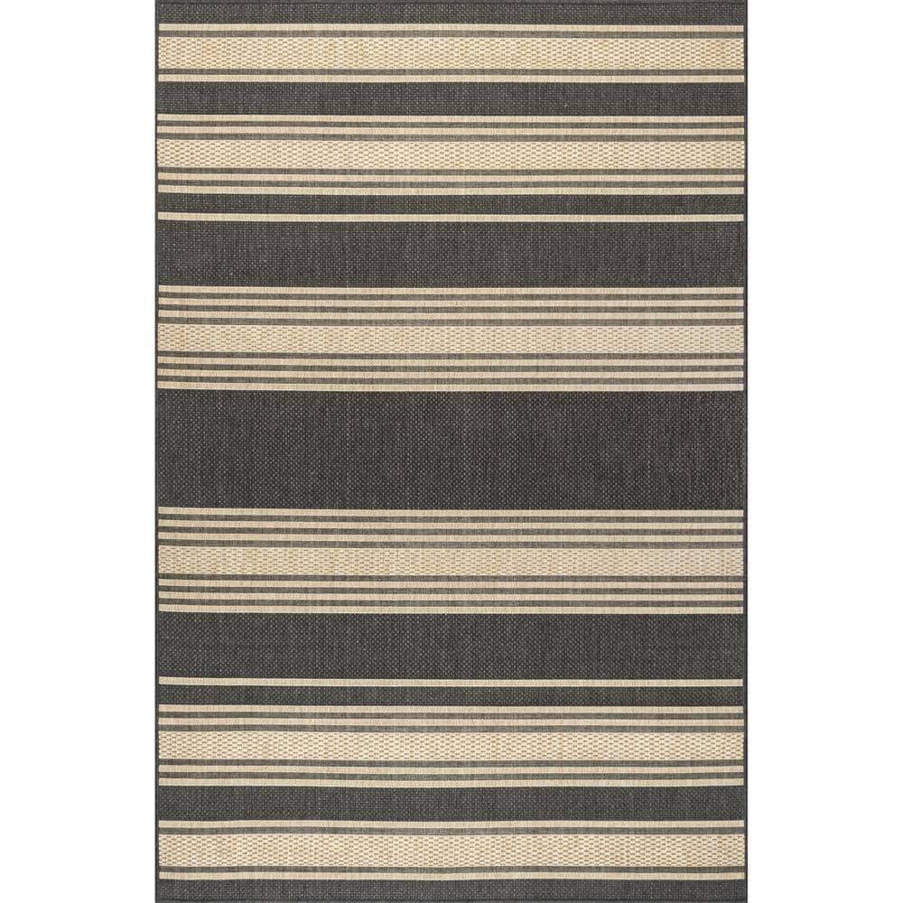 Lauren Liess x Rugs USA - Romy Striped Indoor/Outdoor Area Rug Charcoal 8x10