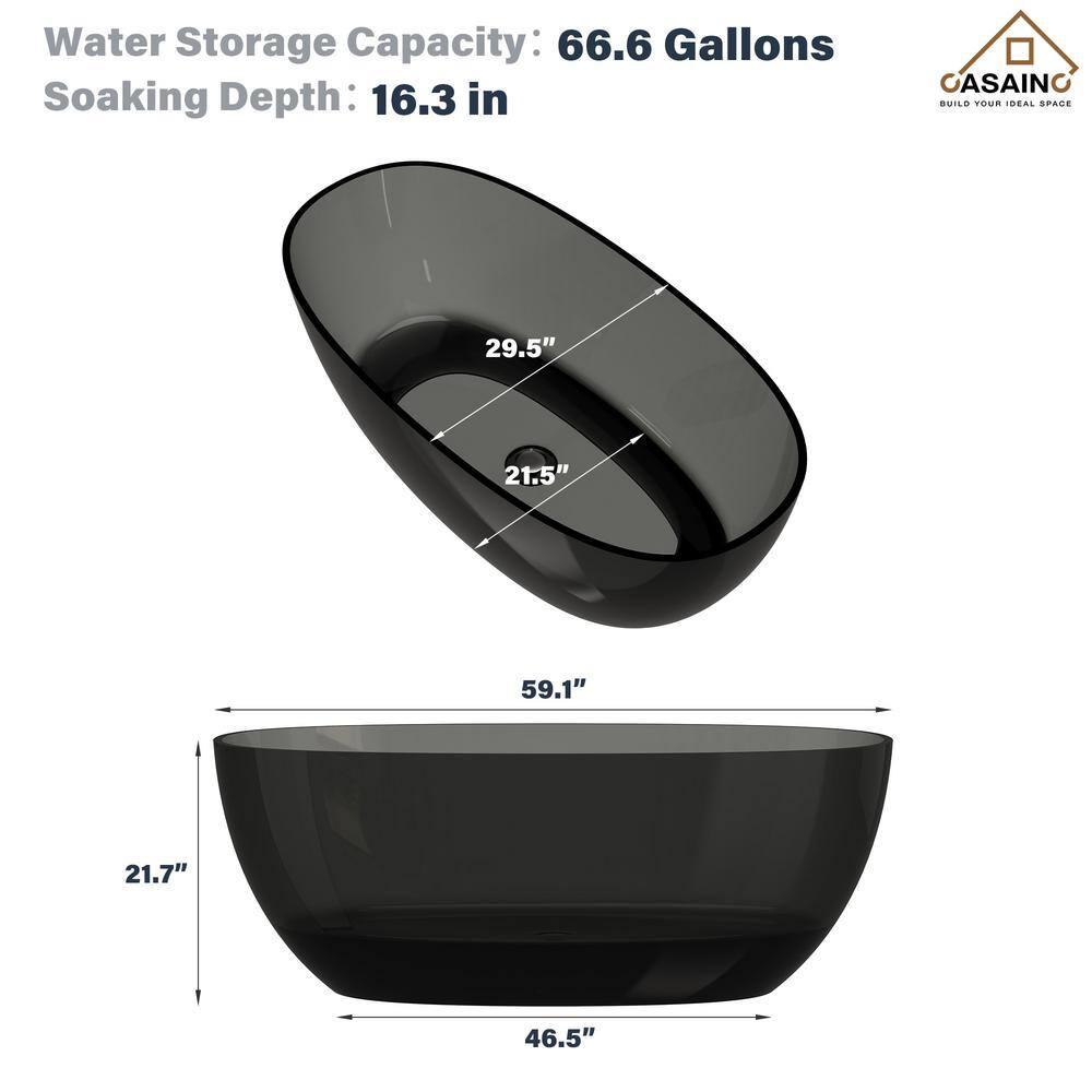 Marfa 59'' x 30'' Runway Semi Transparent Resin Freestanding Soaking Bathtub