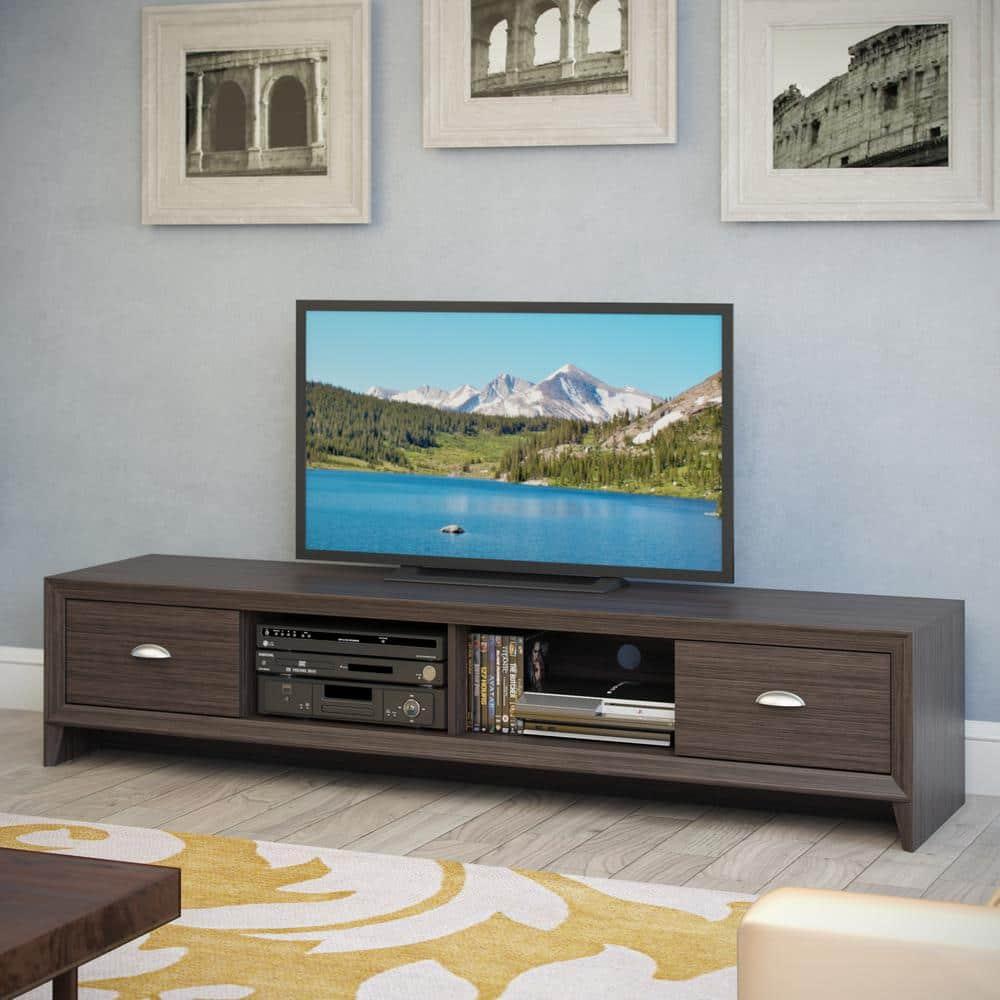 CorLiving Lakewood Modern Dark Brown Engineered Wood TV Stand with Drawers for Most TVs up to 85" for Living Room – Long, Low Profile TV Stand with Storage – Modern Under TV Stand