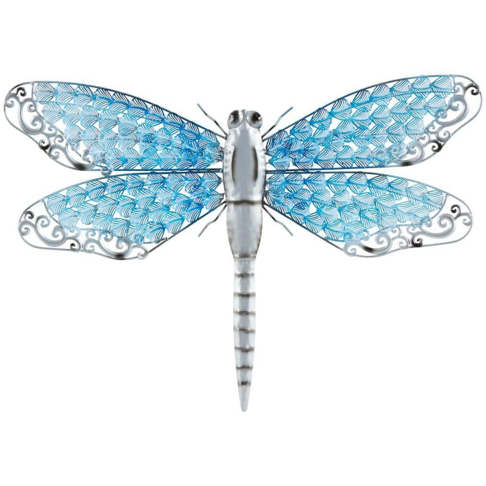 Blue and Grey Metal Dragonfly Wall Sculpture for Indoor/Outdoor