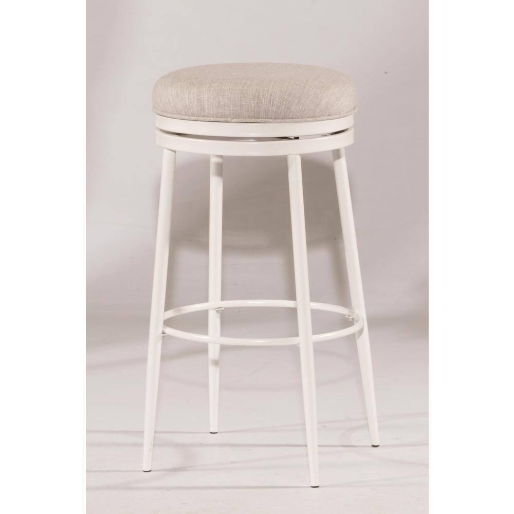 Aubrie Backless 26" Swivel Counter Height Barstool Off White/Silver - Hillsdale Furniture: Round Upholstered Metal Frame