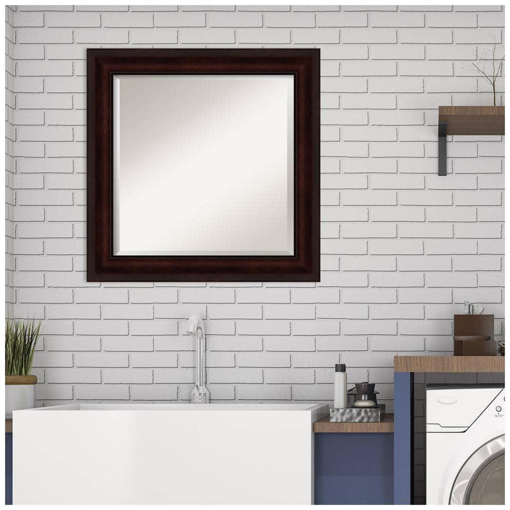 Amanti Art Beveled Bathroom Wall Mirror - Coffee Bean Brown Frame - Coffee Bean Brown Outer Size: 25 x 25 in