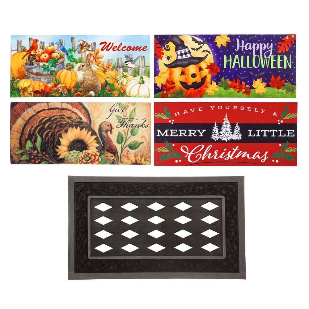 Evergreen Enterprises, Inc Sassafras Fall Holiday Set of 5 20"x10" Door Mats with Rubber Display Frame, Collection #2