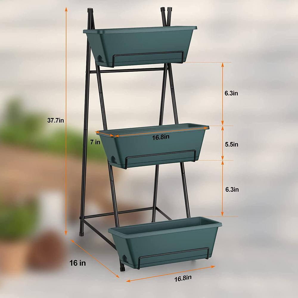 Raised Garden Bed 3 Tier Vertical Garden Planter Standing Garden Bed Planter Box Outdoor Herb Planter with Drainage Holes Removable Tray for Patio Balcony Porch Green C49