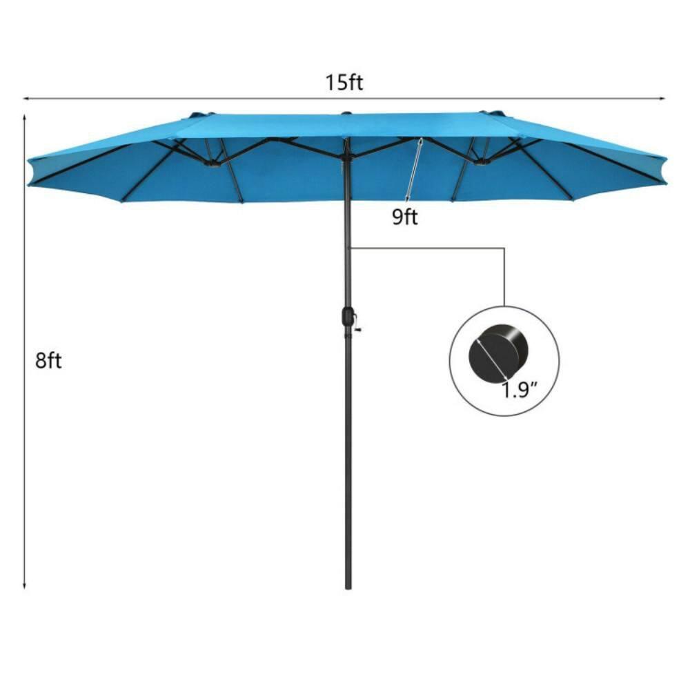 Costway 15FT Patio Double-Sided Umbrella Crank Outdoor Garden Market Sun Shade Blue