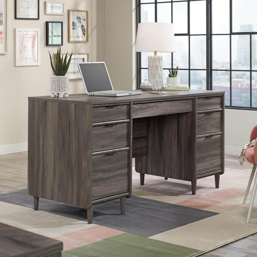 Jet Acacia Executive Desk with Drawer and Keyboard Tray