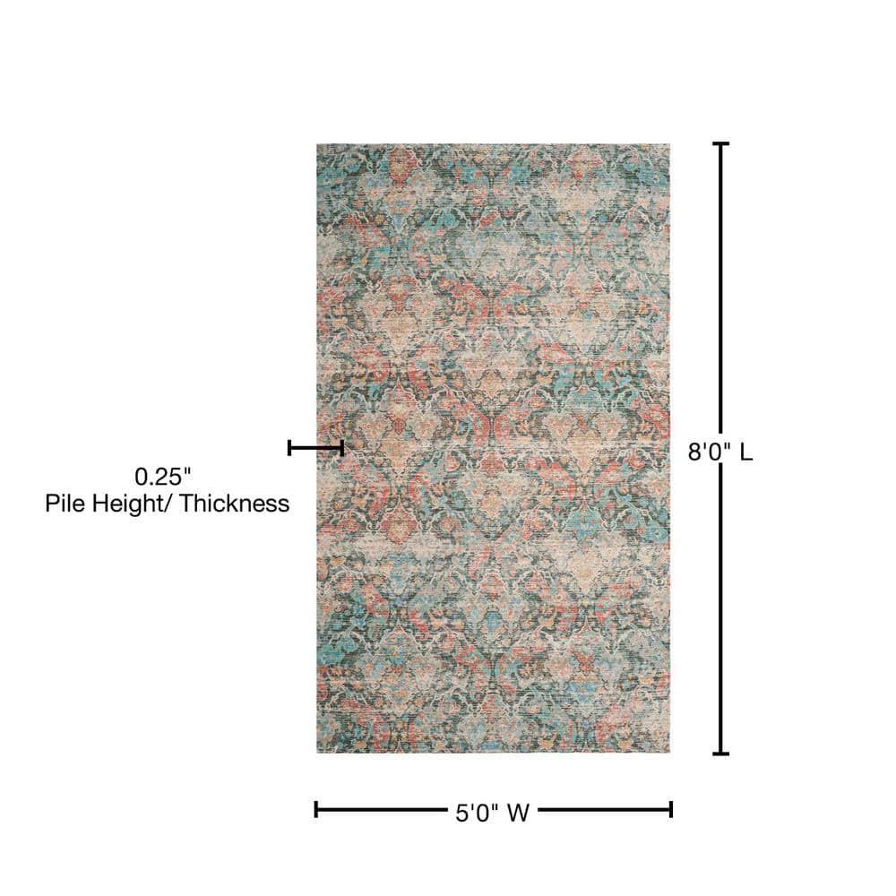 Saffron SFN570 Hand Loomed Area Rug - Coral/Aqua - 5'x8' - Safavieh.