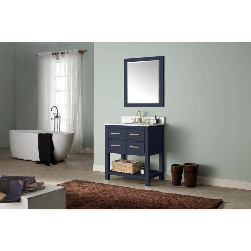 Navy Blue Solid Wood 30" Vanity with Stone Top