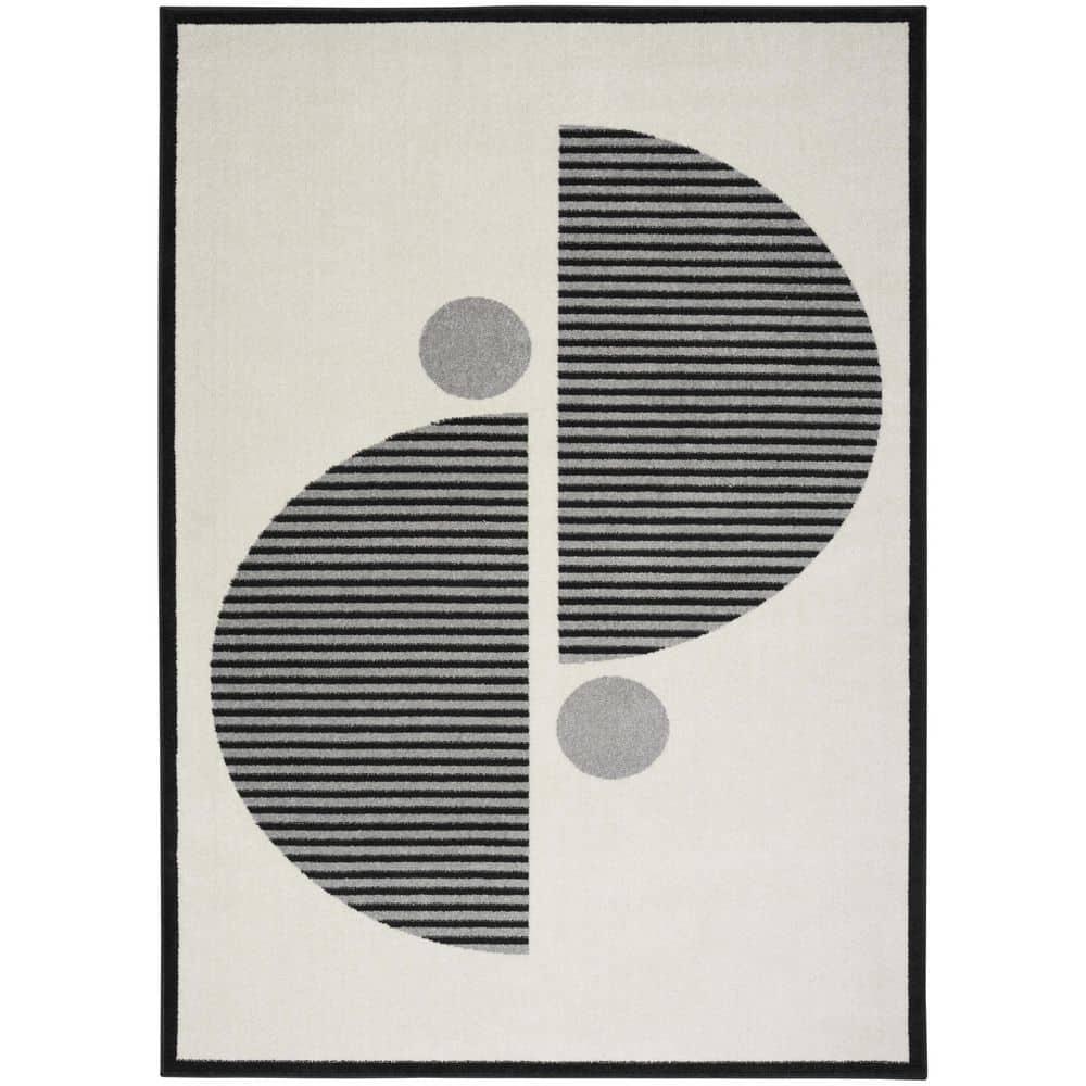 Nourison Modern Passion Circle Mid-Century Modern Indoor Rug Ivory/Black 6' x 9'