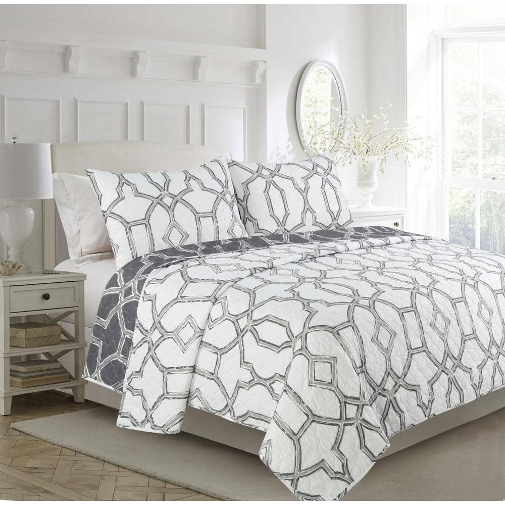 TrellIs Grey Full/Queen 3-Piece Quilt Set