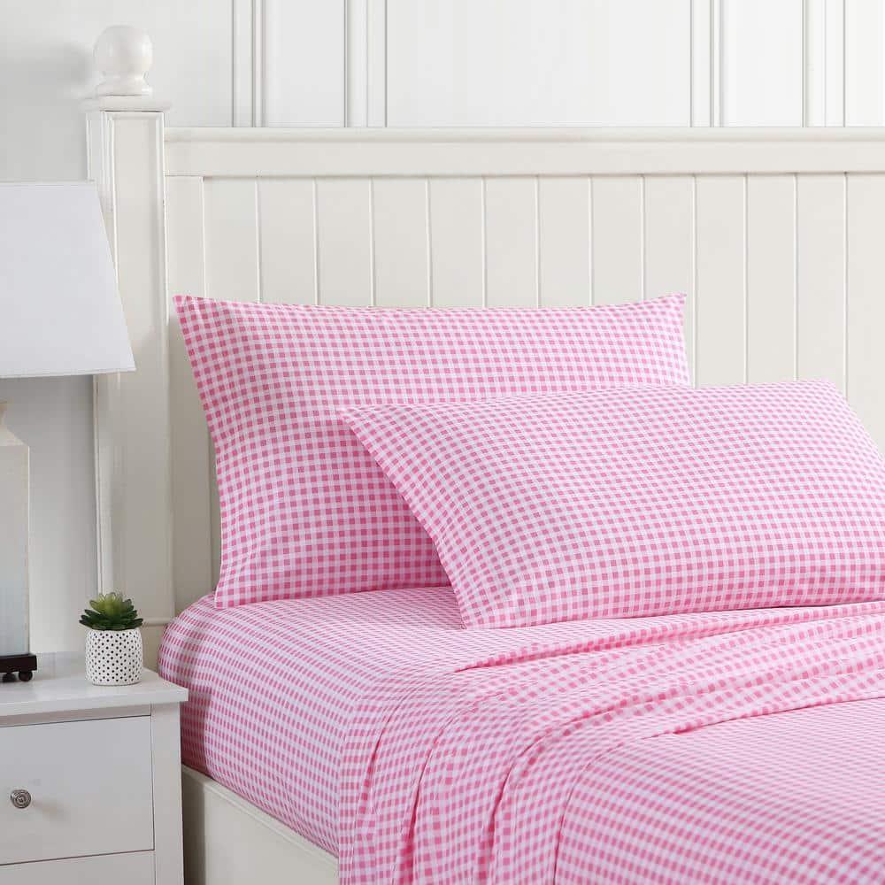 Queen Printed Pattern Percale Cotton Sheet Set Pink Gingham - Poppy & Fritz