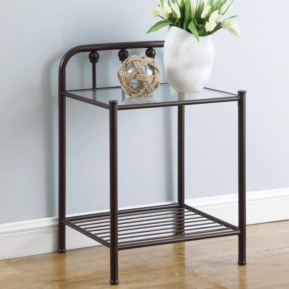 Coaster Livingston Traditional 1 Shelf Metal Nightstand with Glass Top Dark Bronze