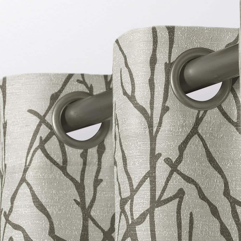 Set of 2 84"x54" Branches Linen Blend Grommet Top Window Curtain Panel Natural: Light Filtering, Botanical Design