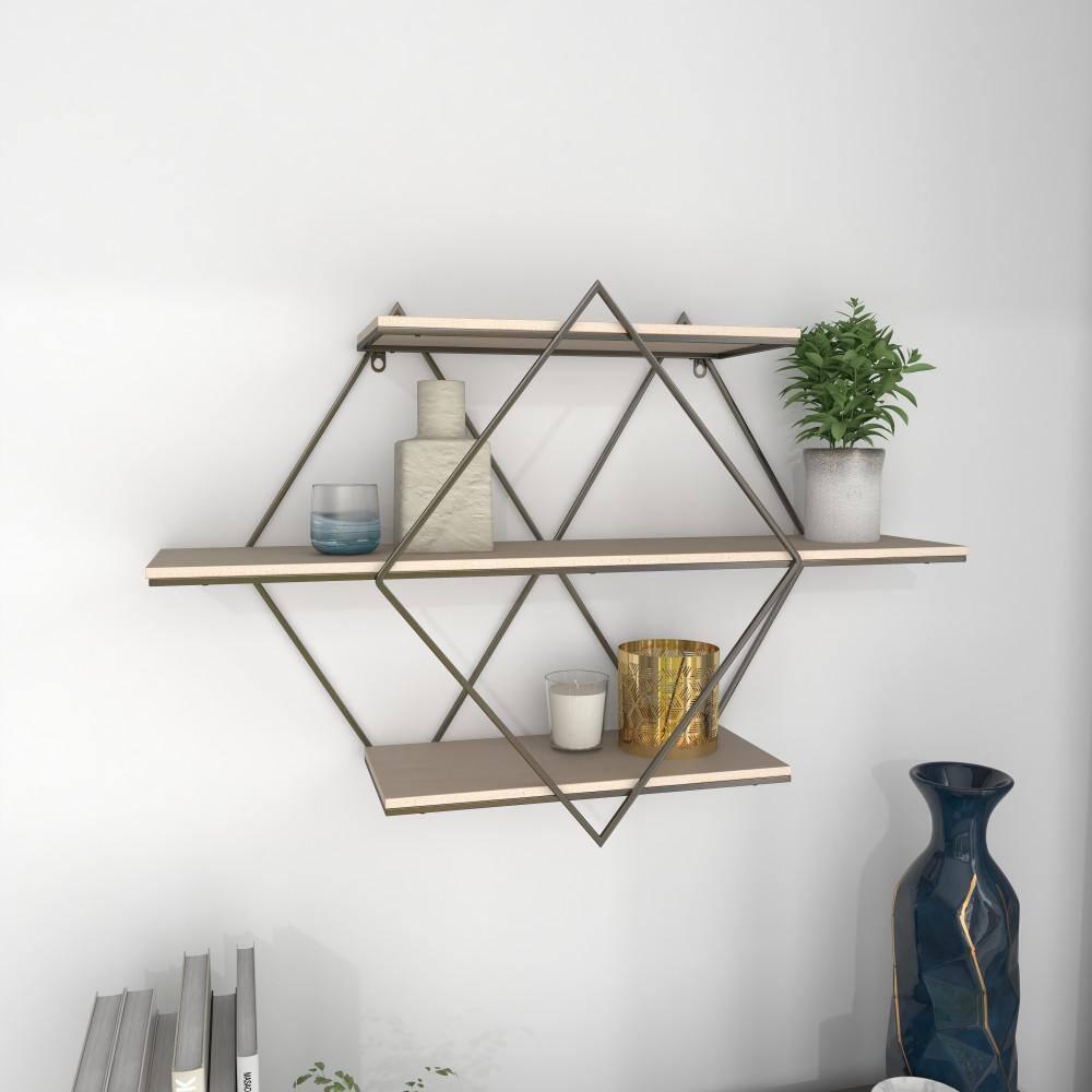 DecMode Brown Wood Contemporary Wall Shelf