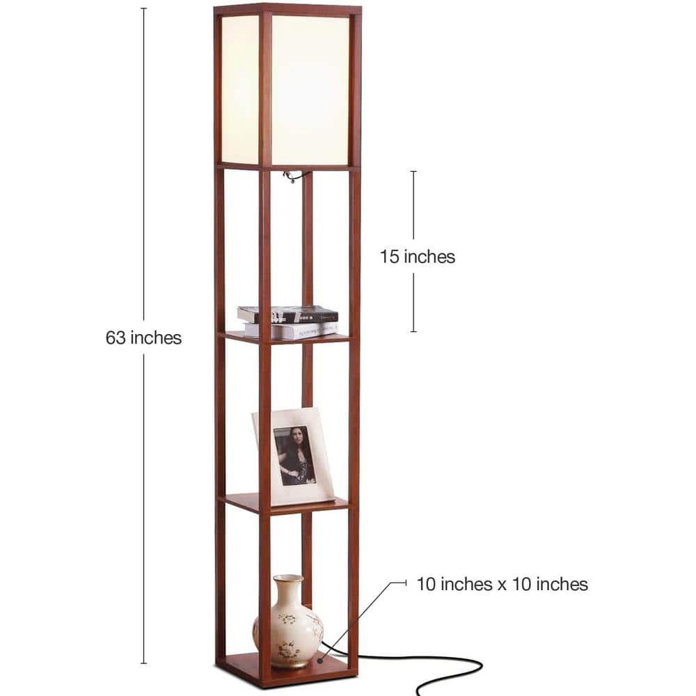 Maxwell 63 in. Traditional LED Energy Efficient 3-Shelf Floor Lamp with Fabric Square Shade