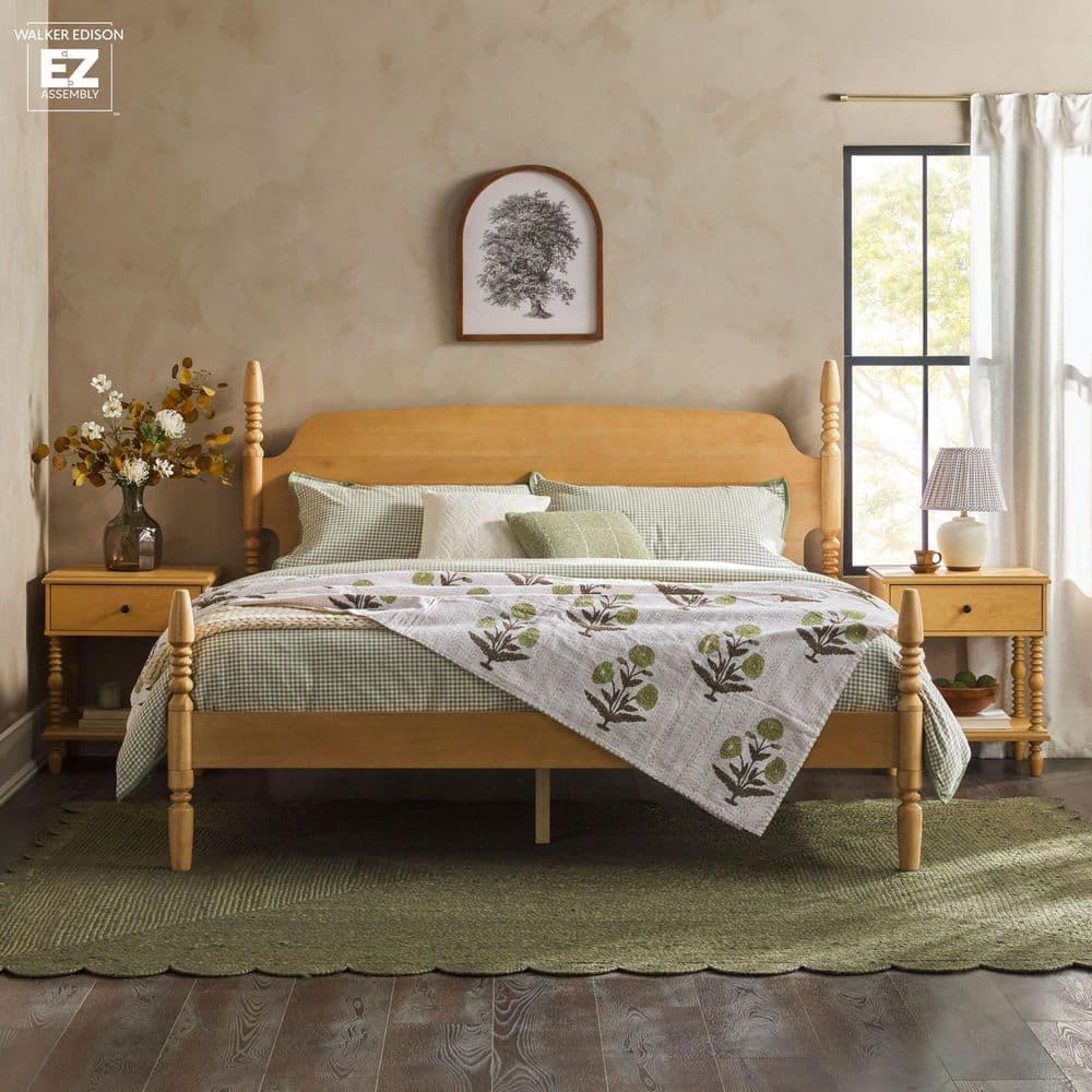 Walker Edison Vivienne Traditional Easy Assembly Solid Wood Turned Spindle Bed