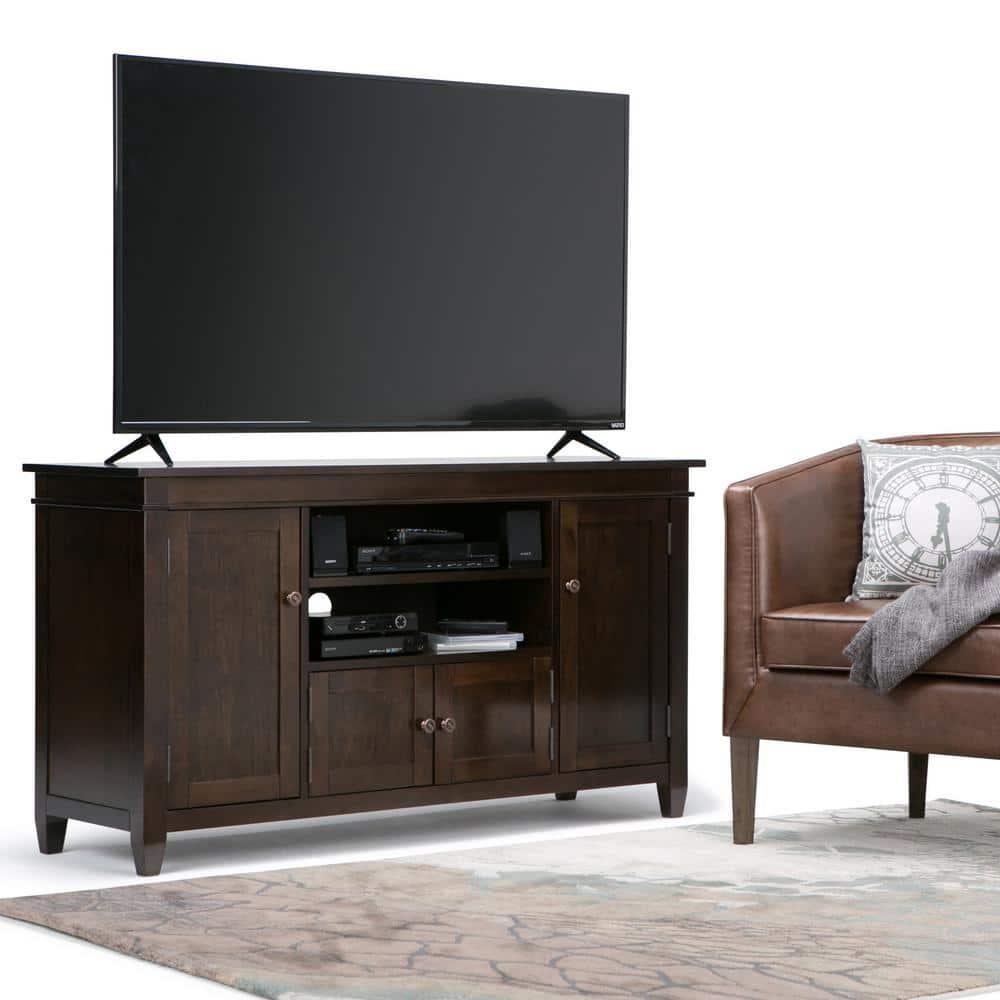 Simpli Home Carlton 54"W Solid Wood TV Stand for TVs up to 60" with 4 Cabinets