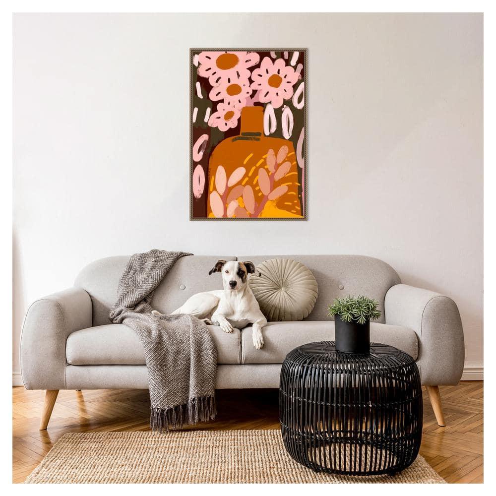 23"x33" Pastel Flower Impression No by Treechild Framed Canvas Wall Art Print Bronze - Amanti Art