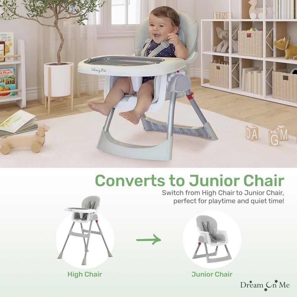 Dream On Me Portable 2-In-1 Table Talk High Chair - Convertible Compact and Lightweight, Grey