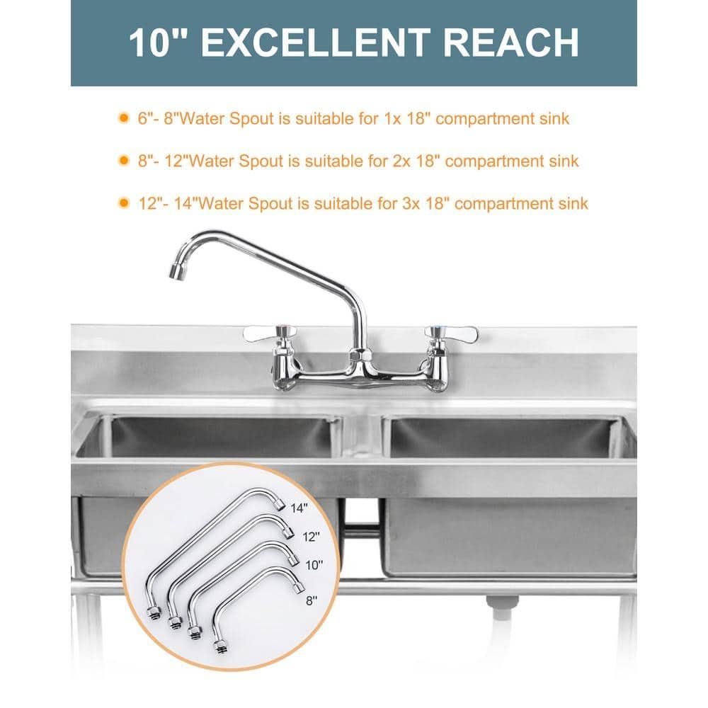 Commercial Faucet Swivel Spout Replacement: 10“ Add-on Swing Nozzle Spout - Chrome Polished Spout Replacement Part For Commercial Kitchen Sink Faucet - 1.8gpm/ 2.2gpm Aerator - G3/4 Internal Thread