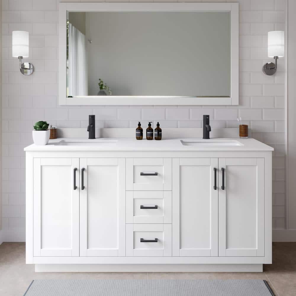 Wyndham Collection Miranda 66" Freestanding Double Bathroom Vanity with Cultured Marble Top with 58" Mirror & Reviews | Wayfair