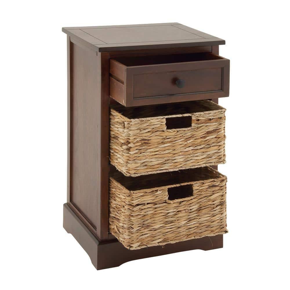 Wooden Side Chest with Wicker Drawers Brown - Olivia & May