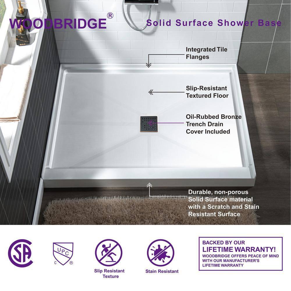 36" Solid Surface Square Single Threshold Shower Pan Base with Drain Assembly & Drain Cover Included, Non-Slip