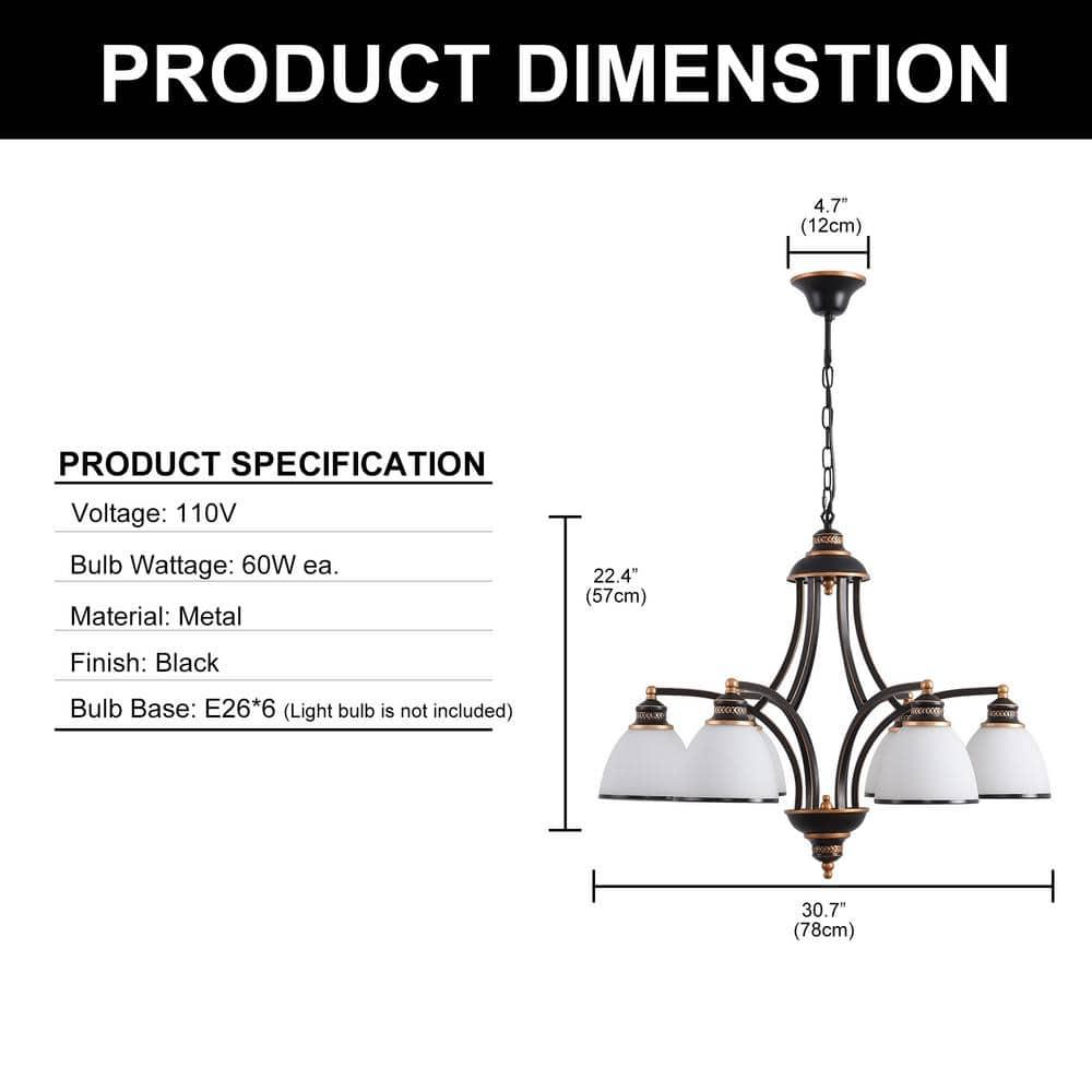 Modern 6-Light Chandelier With Frosted Shade,Metal Lights Fixture, Adjustable Height Pendant Lighting, Black Chandeliers for Dining Room Kitchen Island, Hanging Lights for Bedroom Farmhouse