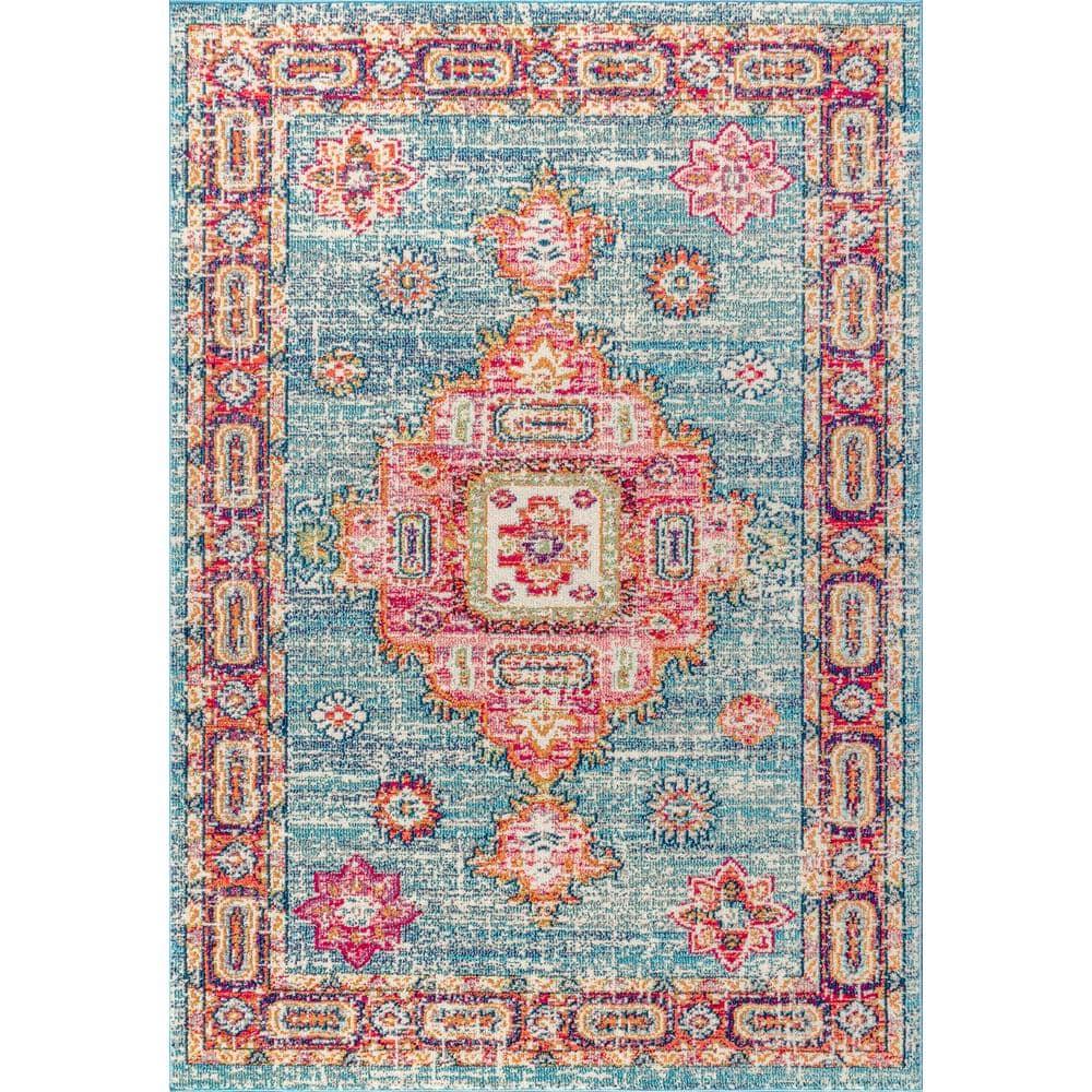 JONATHAN Y Bohemian FLAIR Boho Vintage Medallion Blue/Red 8 ft. x 10 ft. Area Rug