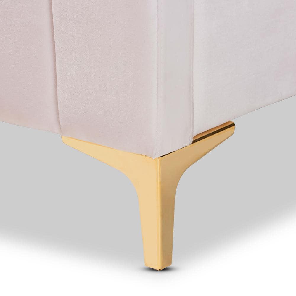 Full Nami Velvet Platform Bed Light Pink/Gold - Baxton Studio: Upholstered MDF Frame, No Box Spring Needed