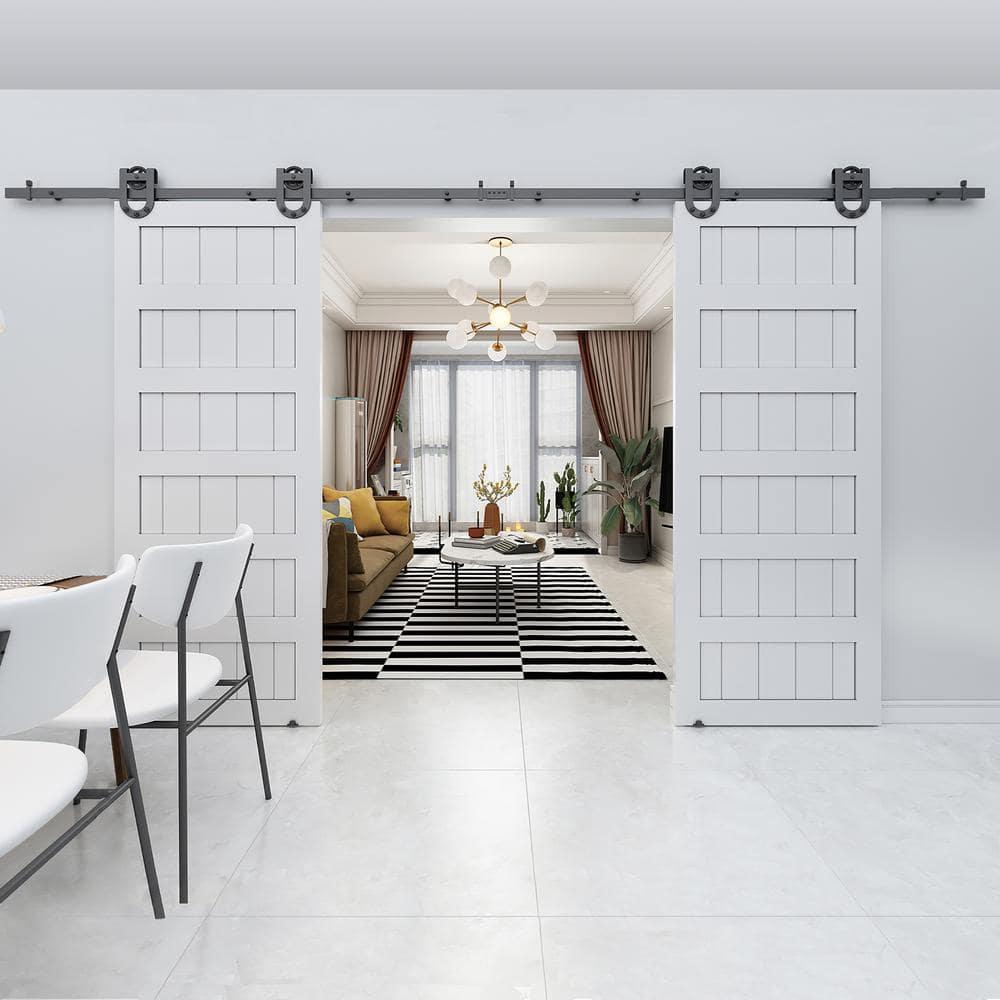 Renin Shaker 84'' Solid Wood Paneled Unfinished without Installation Hardware Kit Barn Door